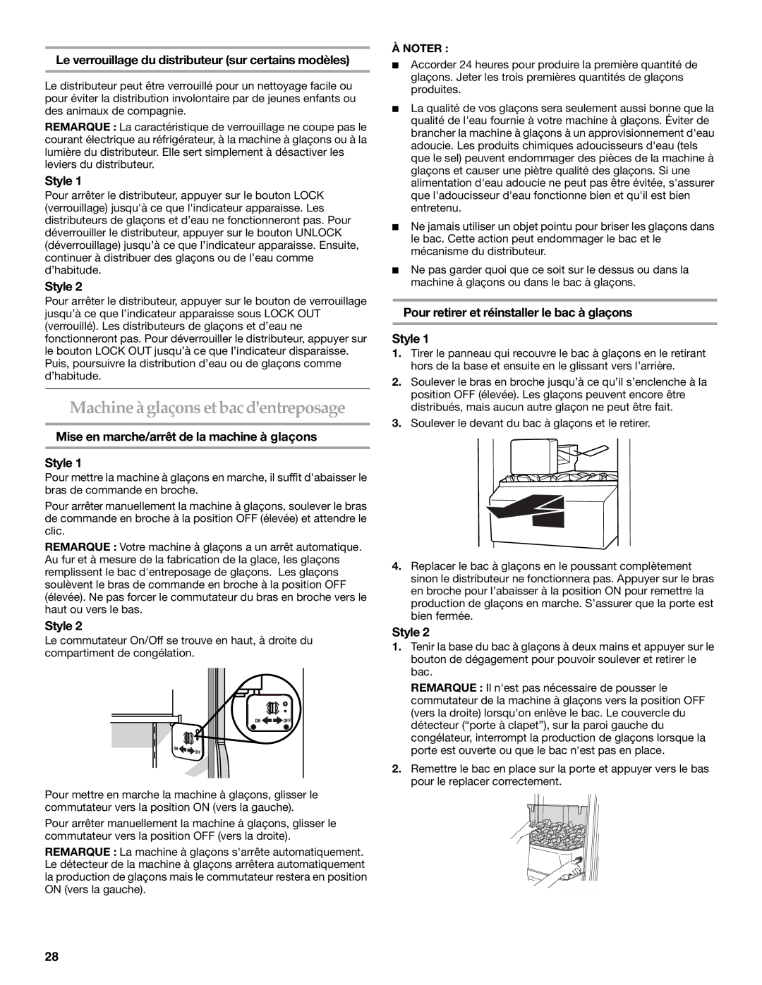 KitchenAid KSRS25CNBL Machine à glaçons et bac dentreposage, Le verrouillage du distributeur sur certains modèles 