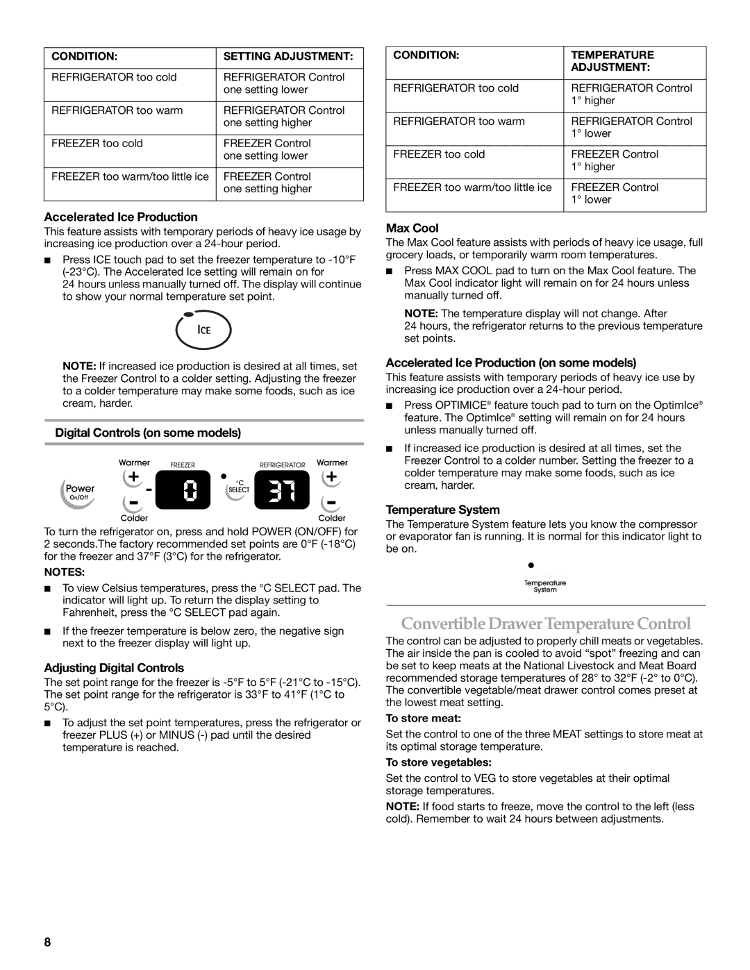 KitchenAid KSRS25CNBL installation instructions Convertible Drawer Temperature Control 