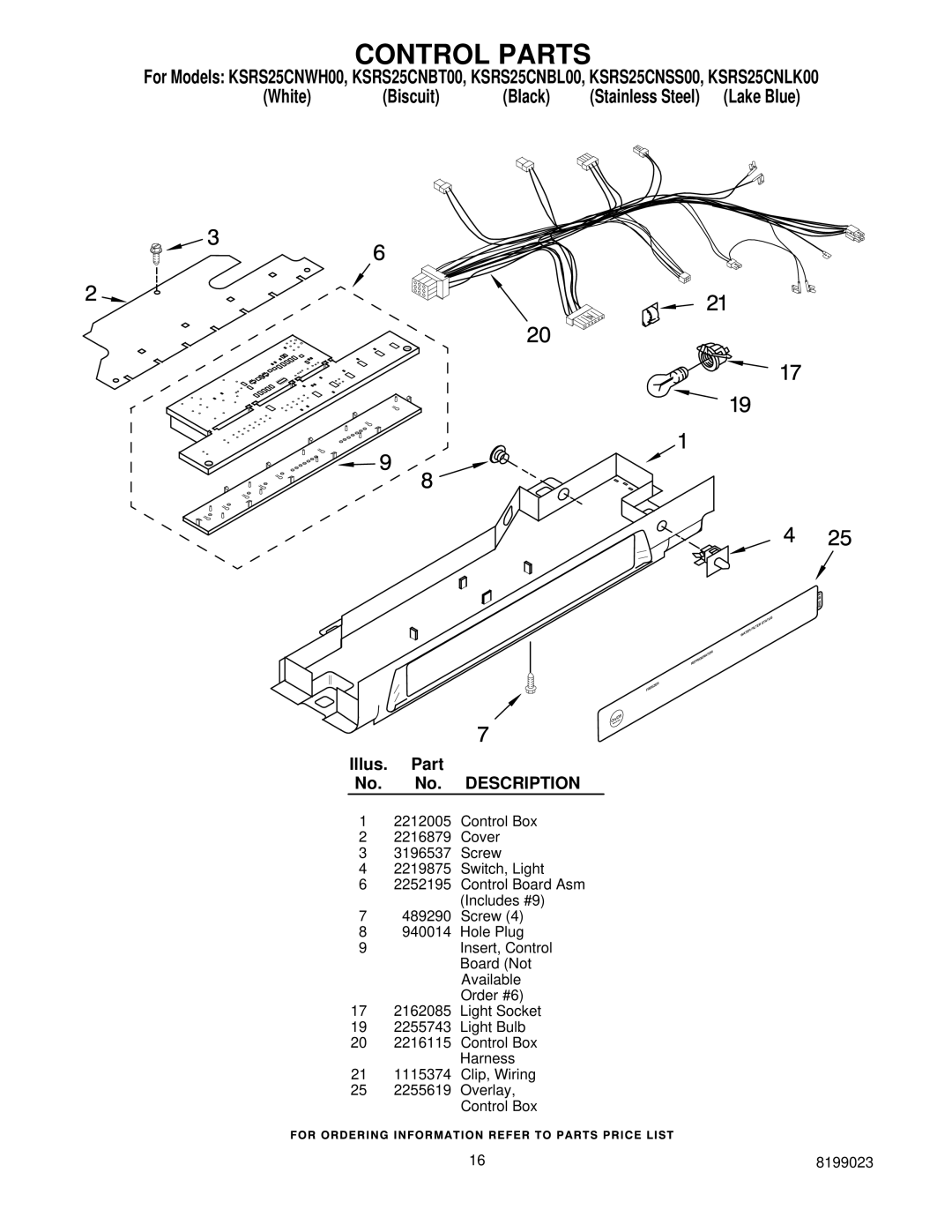 KitchenAid KSRS25CNLK00, KSRS25CNWH00, KSRS25CNBT00, KSRS25CNBL00, KSRS25CNSS00 manual Control Parts 