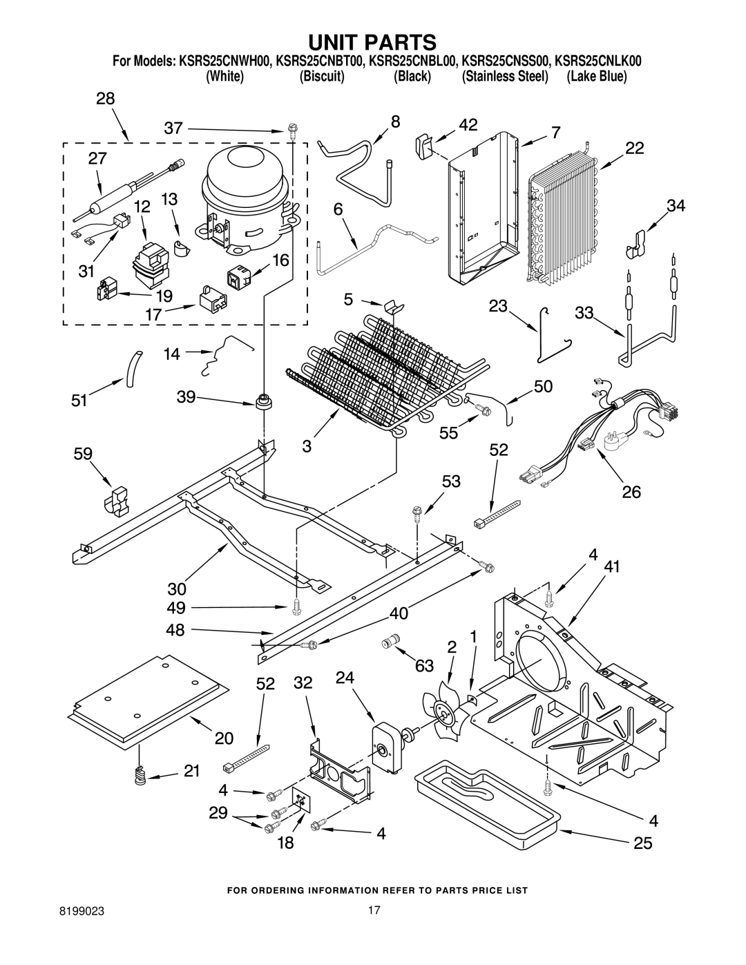 KitchenAid KSRS25CNBT00, KSRS25CNWH00, KSRS25CNLK00, KSRS25CNBL00, KSRS25CNSS00 manual Unit Parts 