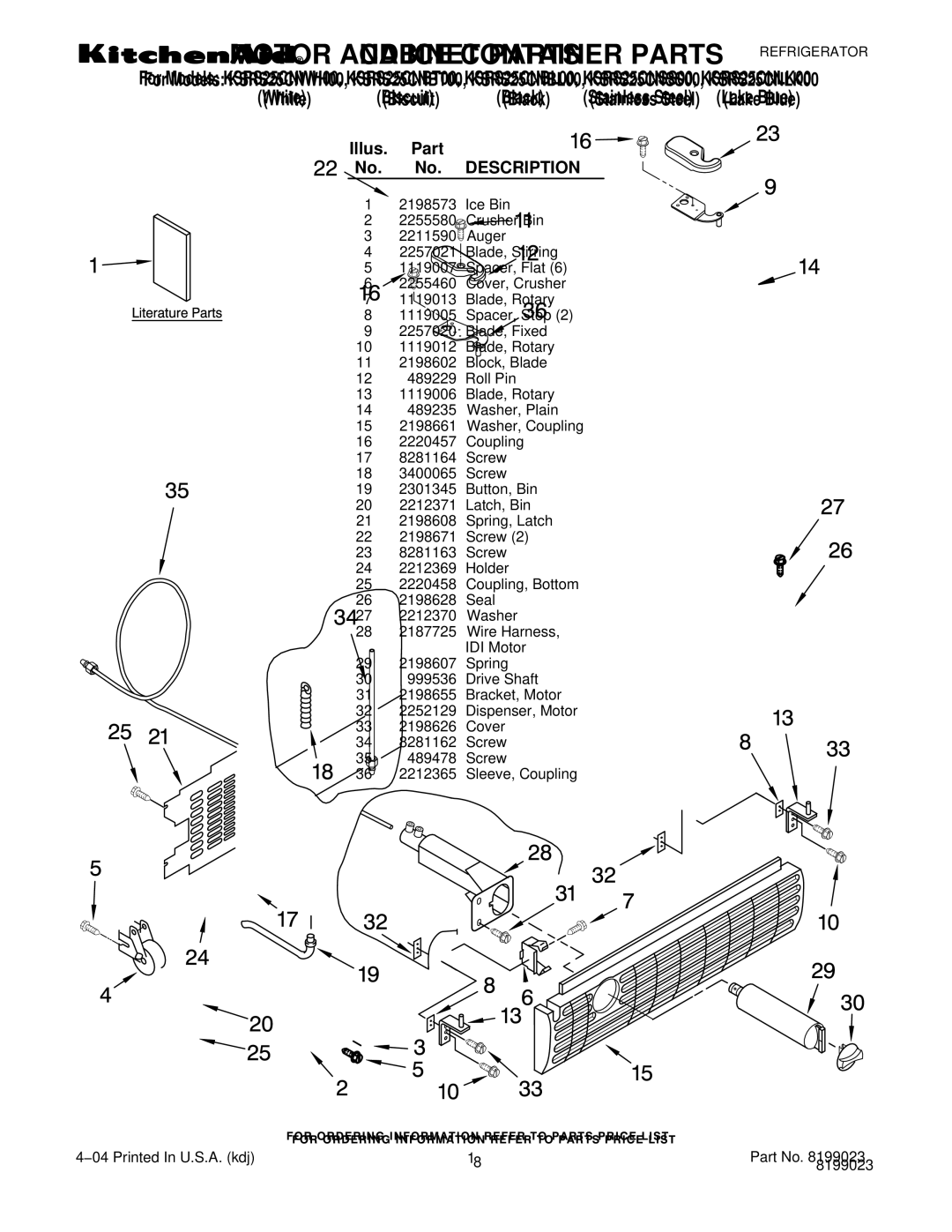 KitchenAid KSRS25CNBL00, KSRS25CNWH00, KSRS25CNLK00, KSRS25CNBT00, KSRS25CNSS00 manual Illus Part 