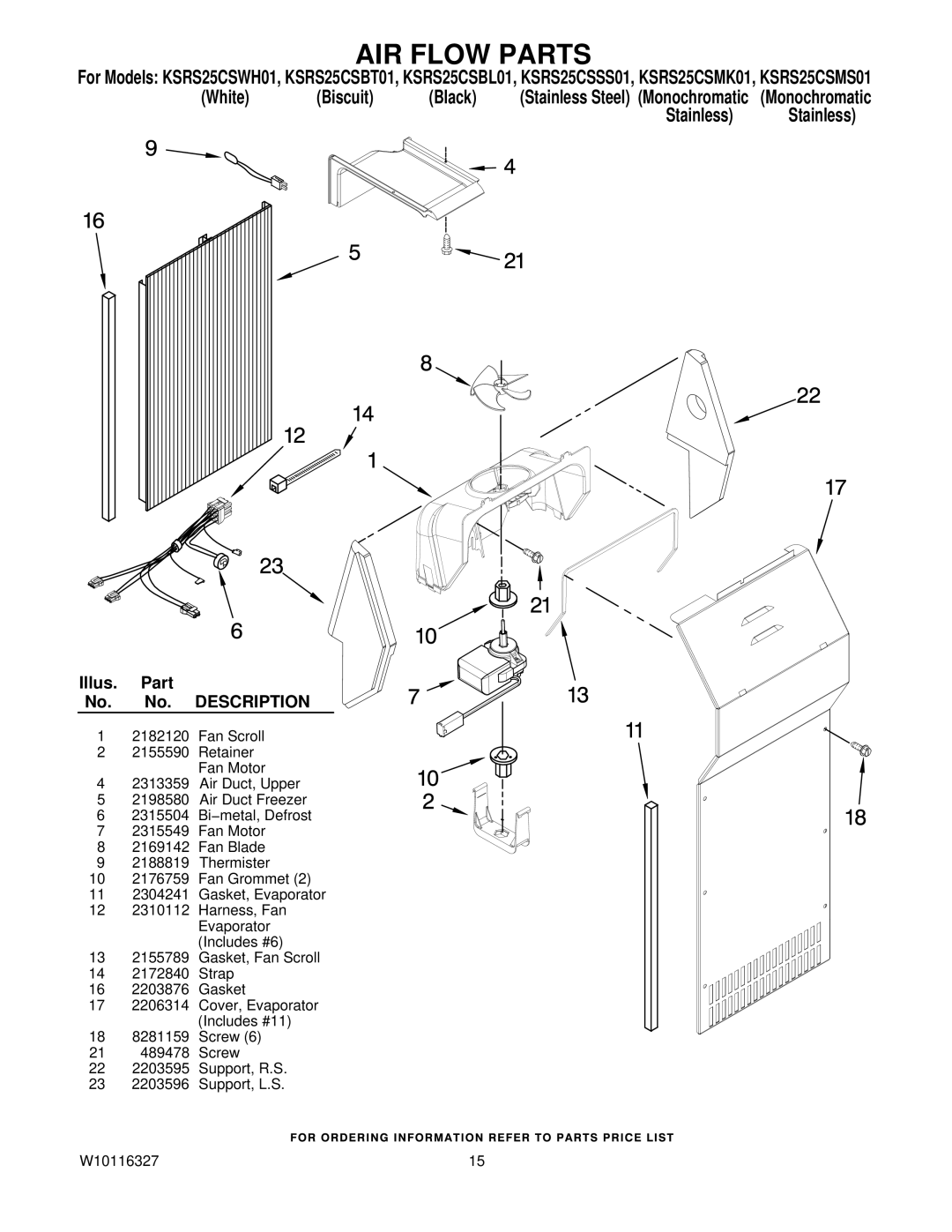 KitchenAid KSRS25CSBL01, KSRS25CSWH01, KSRS25CSSS01, KSRS25CSMS01, KSRS25CSMK01, KSRS25CSBT01 manual AIR Flow Parts 