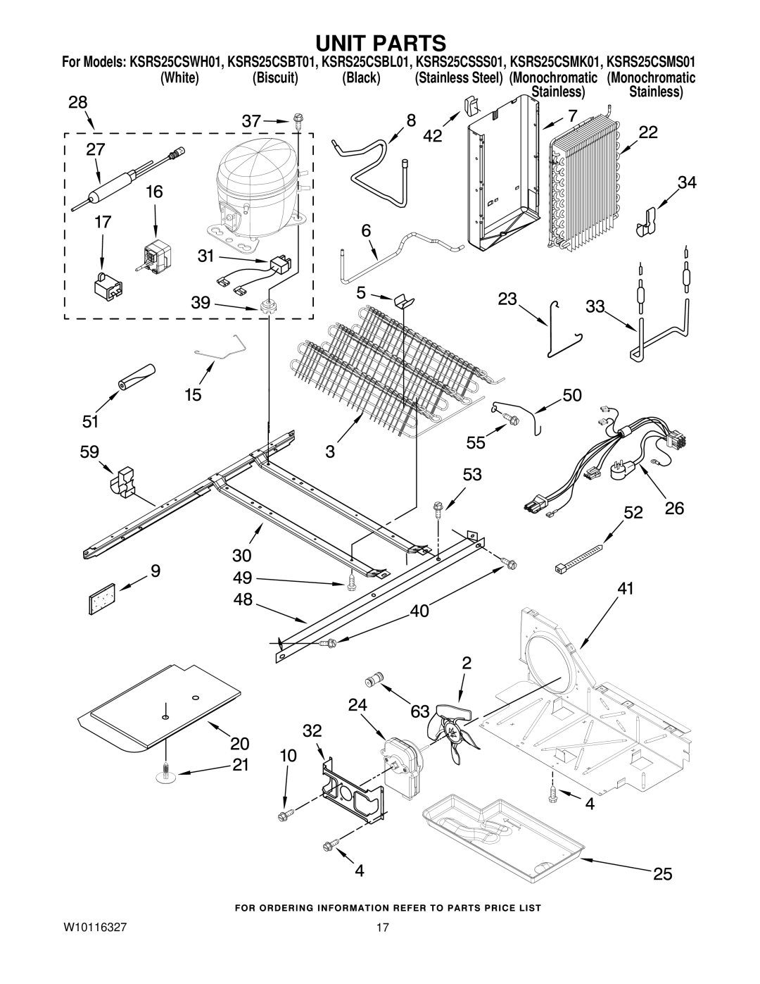 KitchenAid KSRS25CSBT01, KSRS25CSWH01, KSRS25CSSS01, KSRS25CSMS01, KSRS25CSBL01, KSRS25CSMK01 manual Unit Parts 