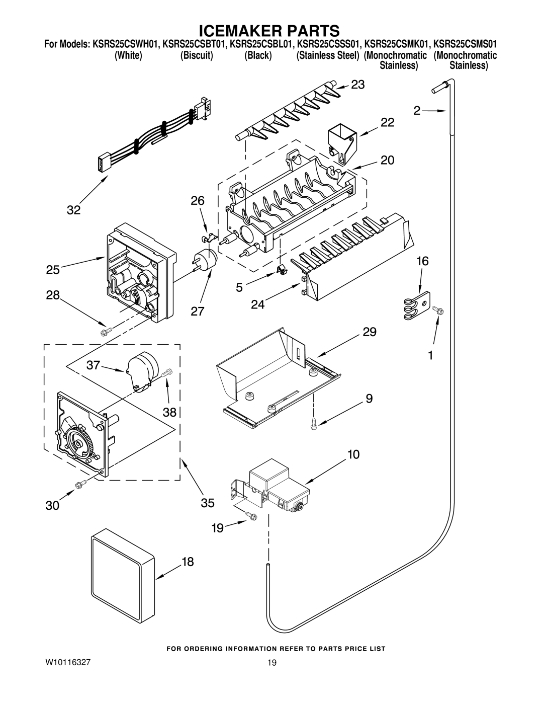 KitchenAid KSRS25CSSS01, KSRS25CSWH01, KSRS25CSMS01, KSRS25CSBL01, KSRS25CSMK01, KSRS25CSBT01 manual Icemaker Parts 