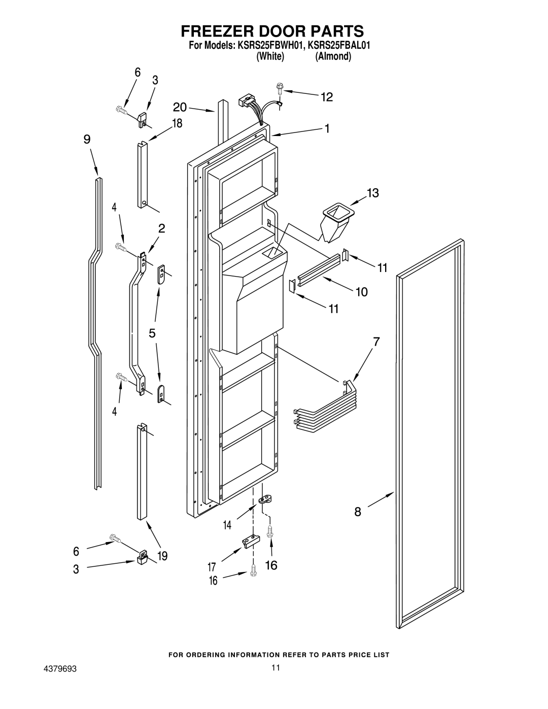 KitchenAid KSRS25FBAL01, KSRS25FBWH01 manual Freezer Door Parts 