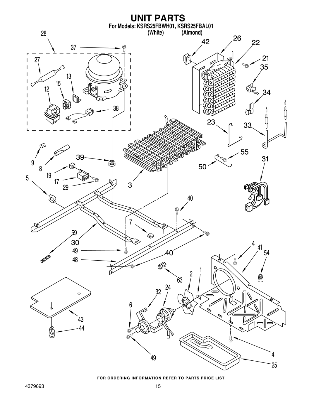 KitchenAid KSRS25FBAL01, KSRS25FBWH01 manual Unit Parts 