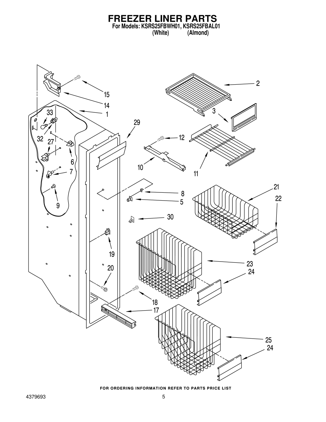 KitchenAid KSRS25FBAL01, KSRS25FBWH01 manual Freezer Liner Parts 