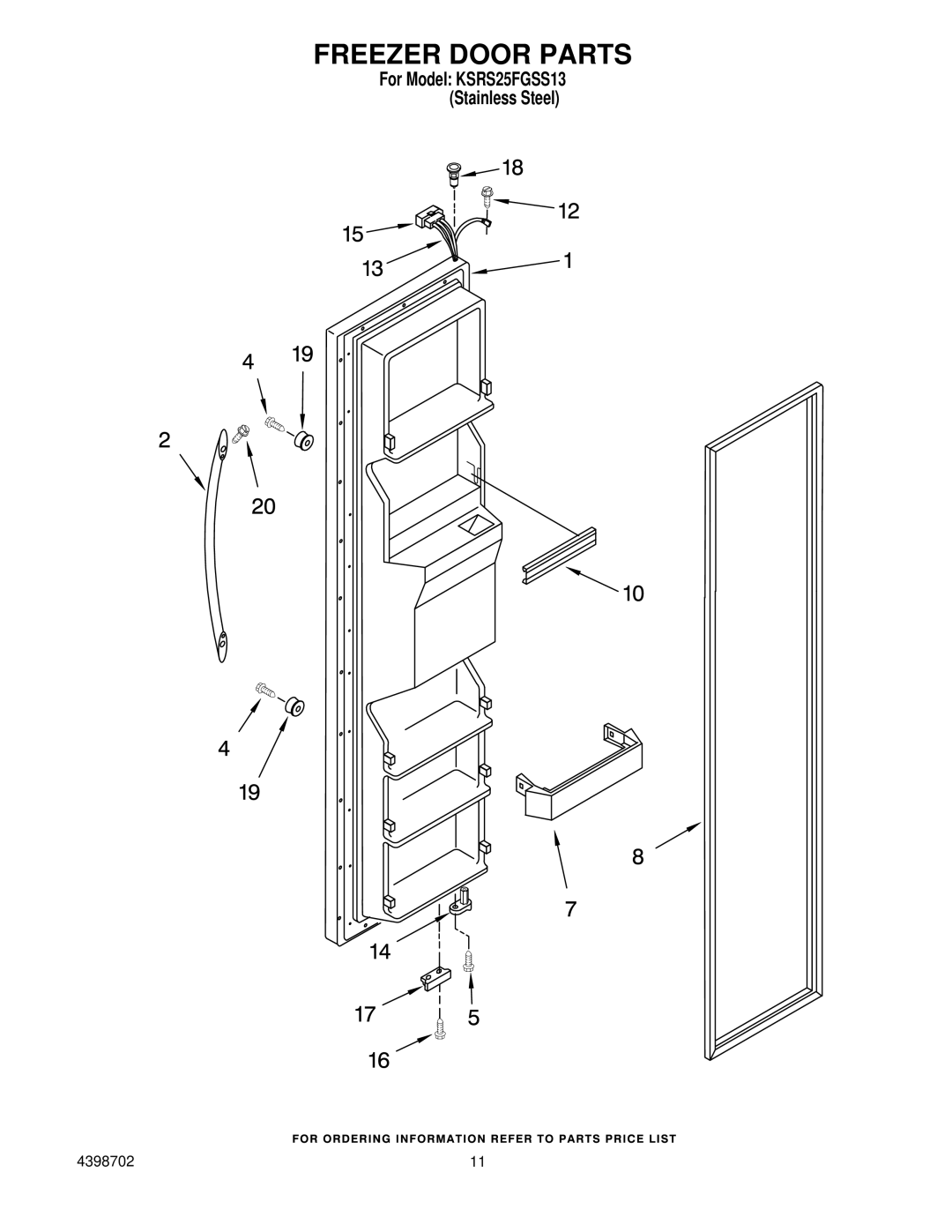 KitchenAid KSRS25FGSS13 manual Freezer Door Parts 