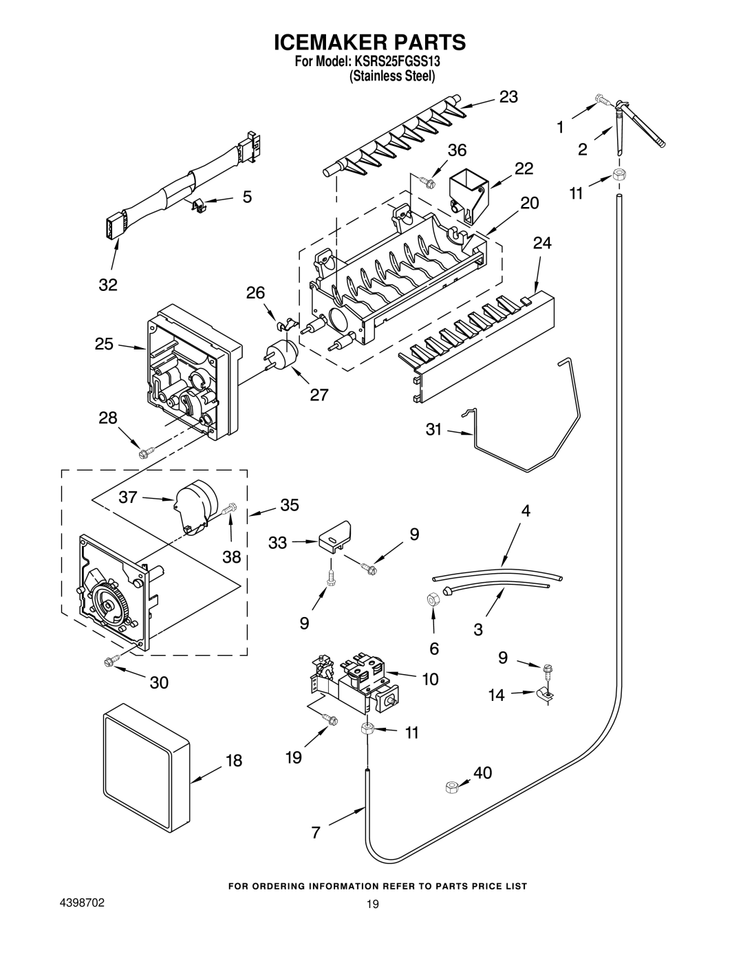 KitchenAid KSRS25FGSS13 manual Icemaker Parts 