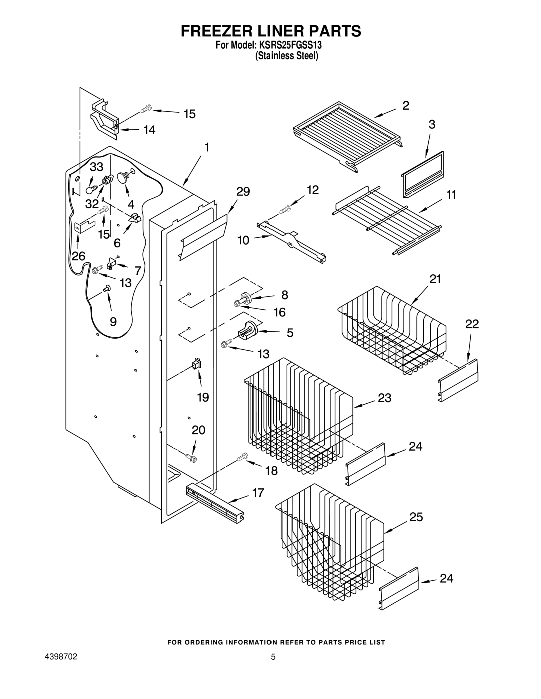 KitchenAid KSRS25FGSS13 manual Freezer Liner Parts 