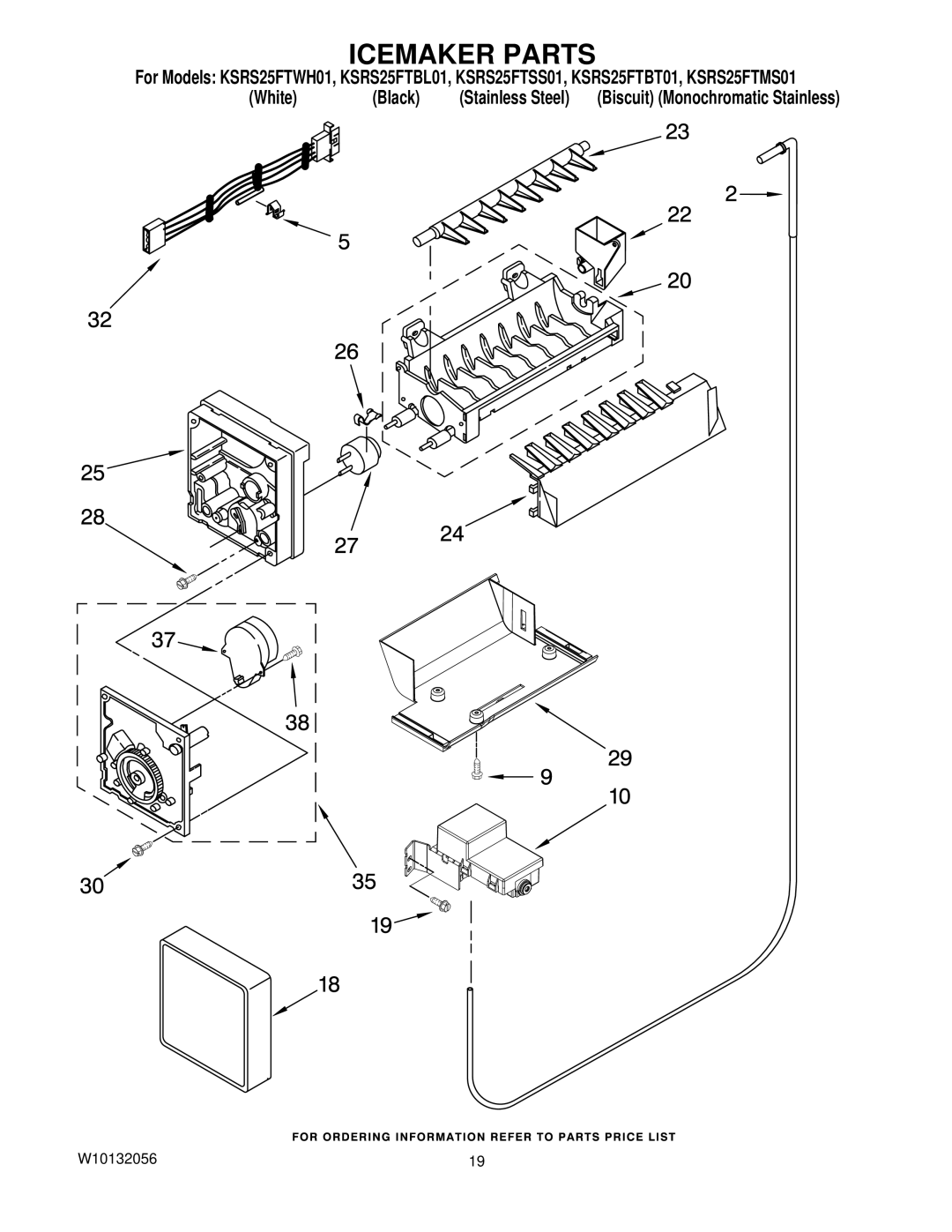 KitchenAid KSRS25FTMS01, KSRS25FTWH01, KSRS25FTBL01, KSRS25FTSS01, KSRS25FTBT01 manual Icemaker Parts 