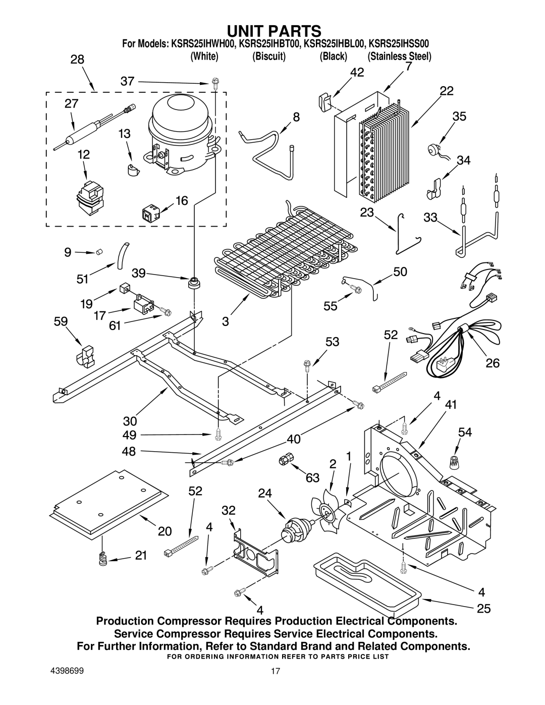 KitchenAid KSRS25IHSS00, KSRS25IHBL00, KSRS25IHWH00, KSRS25IHBT00 manual Unit Parts 