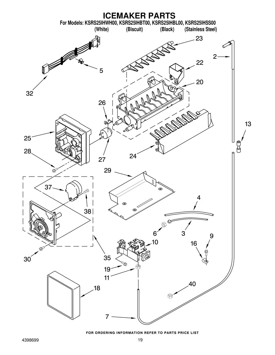 KitchenAid KSRS25IHBT00, KSRS25IHBL00, KSRS25IHSS00, KSRS25IHWH00 manual Icemaker Parts 