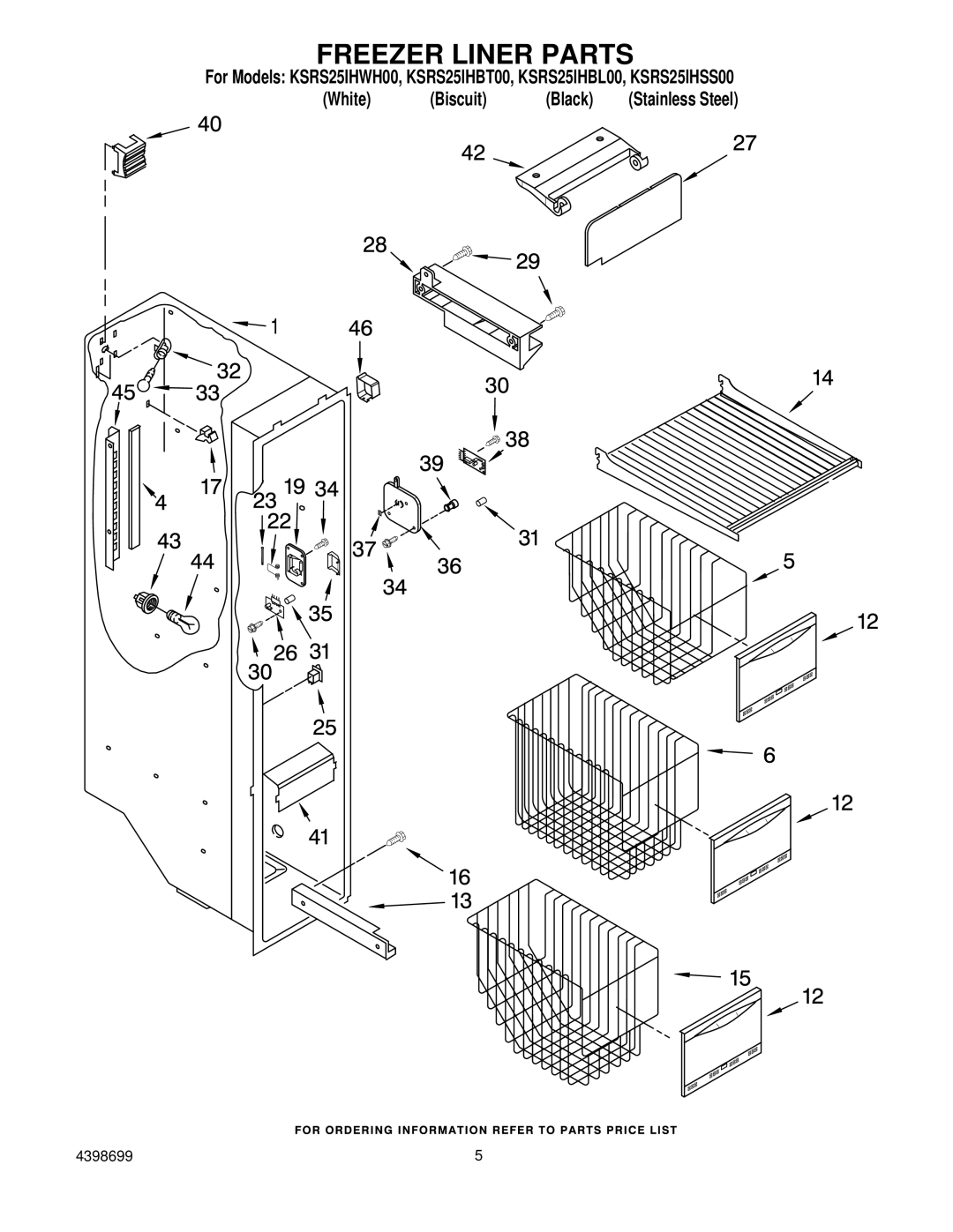 KitchenAid KSRS25IHSS00, KSRS25IHBL00, KSRS25IHWH00, KSRS25IHBT00 manual Freezer Liner Parts 