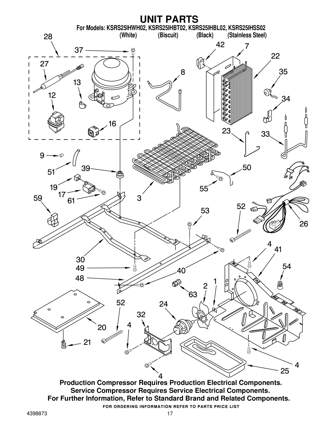 KitchenAid KSRS25IHBL02, KSRS25IHSS02, KSRS25IHBT02, KSRS25IHWH02 manual Unit Parts 