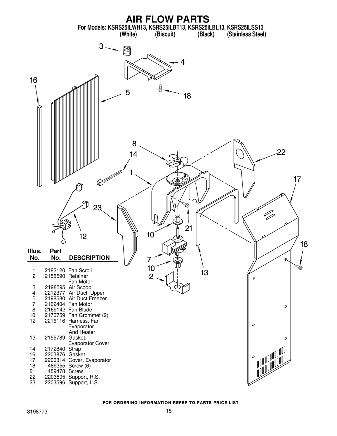 KitchenAid KSRS25ILWH13, KSRS25ILBL13, ksrs25ilss13, KSRS25ILBT13 manual AIR Flow Parts 