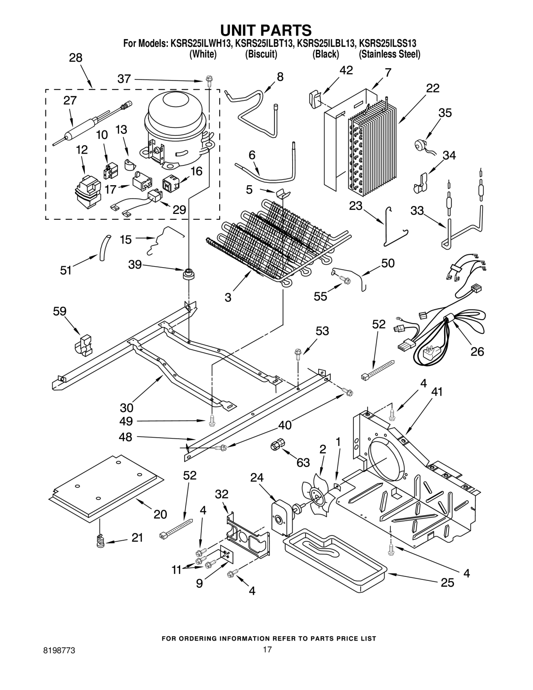 KitchenAid ksrs25ilss13, KSRS25ILBL13, KSRS25ILBT13, KSRS25ILWH13 manual Unit Parts 