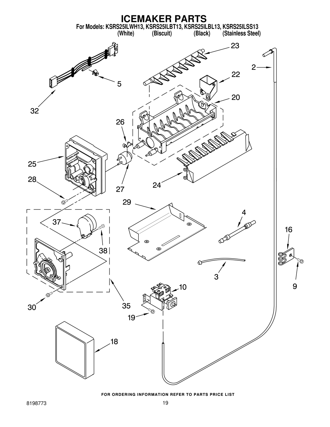 KitchenAid KSRS25ILWH13, KSRS25ILBL13, ksrs25ilss13, KSRS25ILBT13 manual Icemaker Parts 