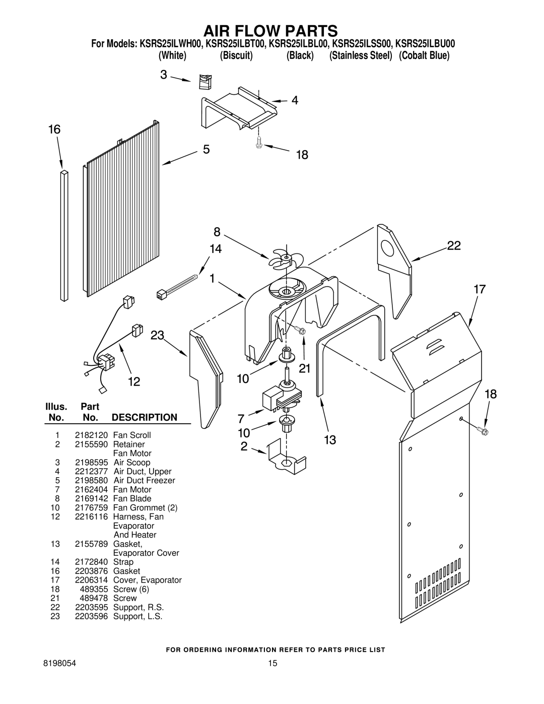 KitchenAid KSRS25ILBT00, KSRS25ILWH00, KSRS25ILBU00, KSRS25ILBL00, KSRS25ILSS00 manual AIR Flow Parts 