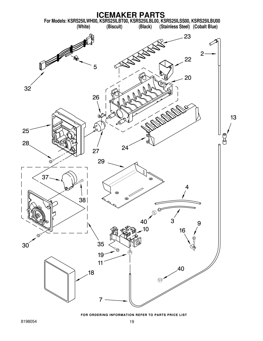 KitchenAid KSRS25ILSS00, KSRS25ILBT00, KSRS25ILWH00, KSRS25ILBU00, KSRS25ILBL00 manual Icemaker Parts 