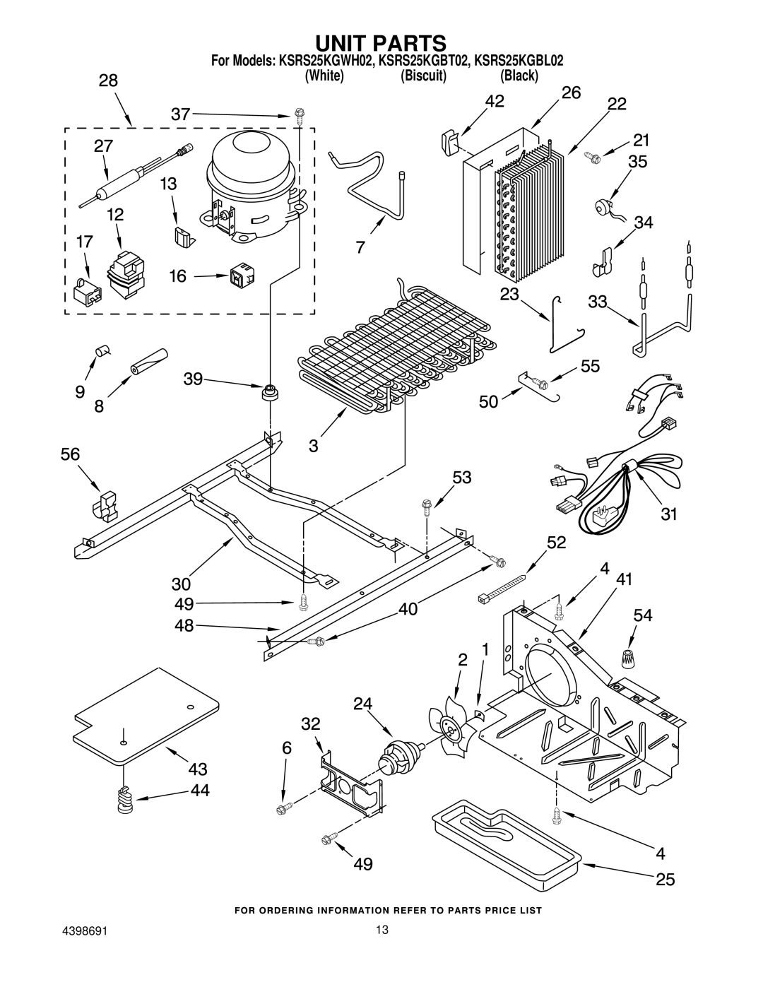 KitchenAid KSRS25KGBT02, KSRS25KGBL02, KSRS25KGWH02 manual Unit Parts 