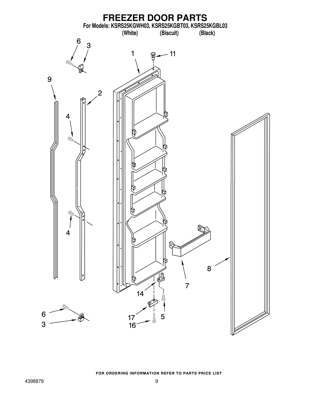 KitchenAid KSRS25KGBL03, KSRS25KGWH03, KSRS25KGBT03 manual Freezer Door Parts 