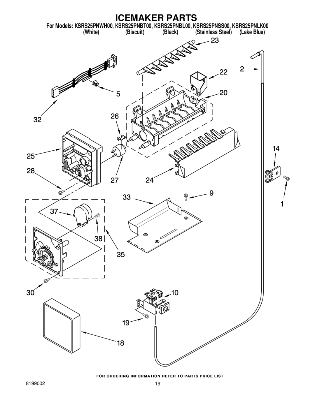 KitchenAid KSRS25PNBT00, KSRS25PNSS00, KSRS25PNLK00, KSRS25PNWH00, KSRS25PNBL00 manual Icemaker Parts 