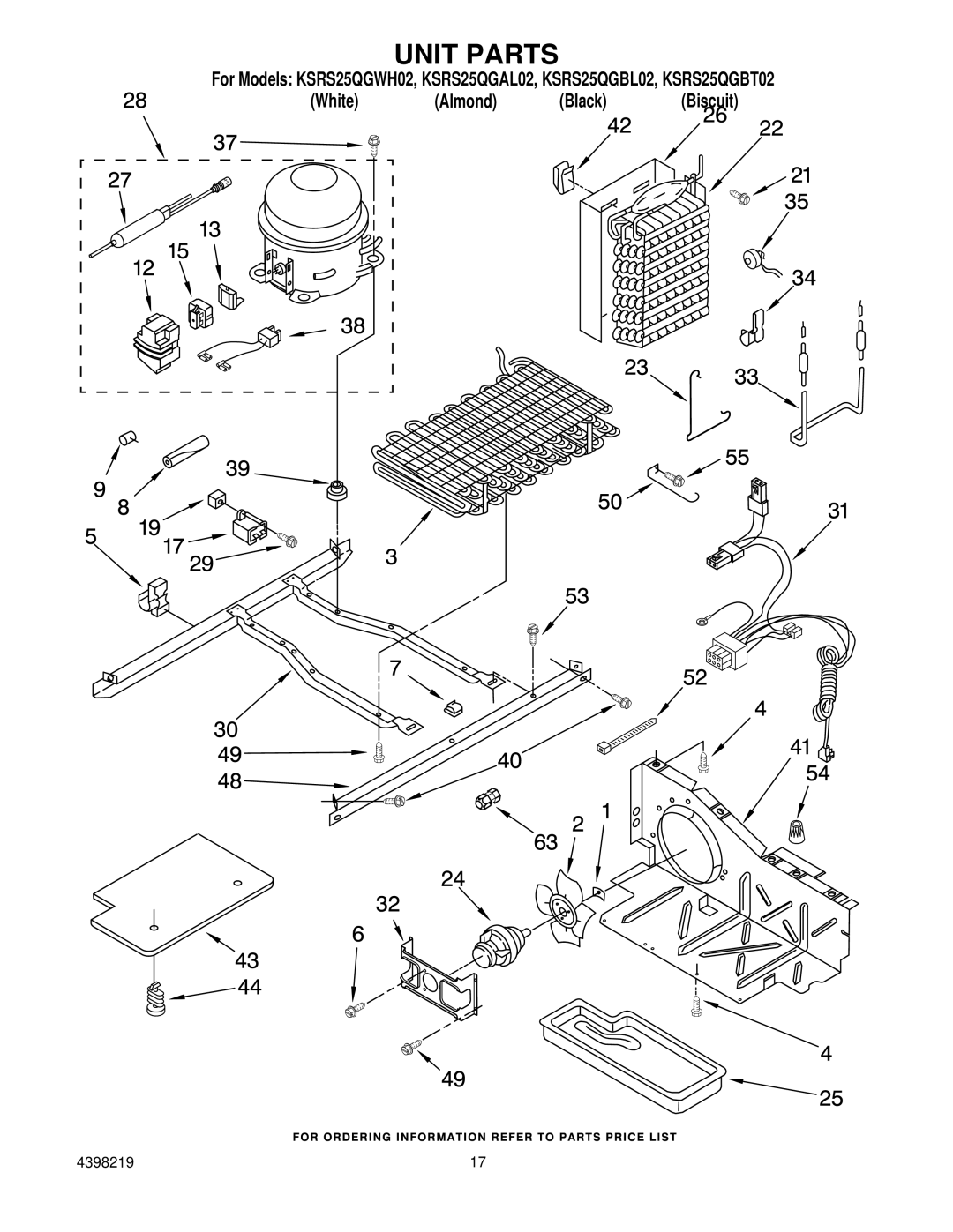 KitchenAid KSRS25QGBT02, KSRS25QGWH02, KSRS25QGBL02, KSRS25QGAL02 manual Unit Parts 