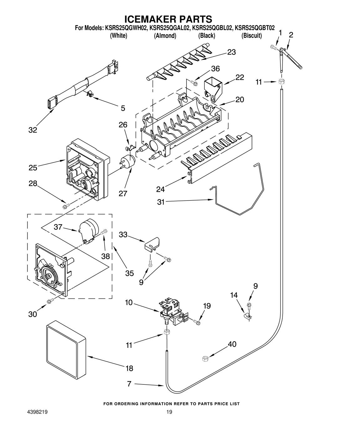 KitchenAid KSRS25QGAL02, KSRS25QGWH02, KSRS25QGBT02, KSRS25QGBL02 manual Icemaker Parts 