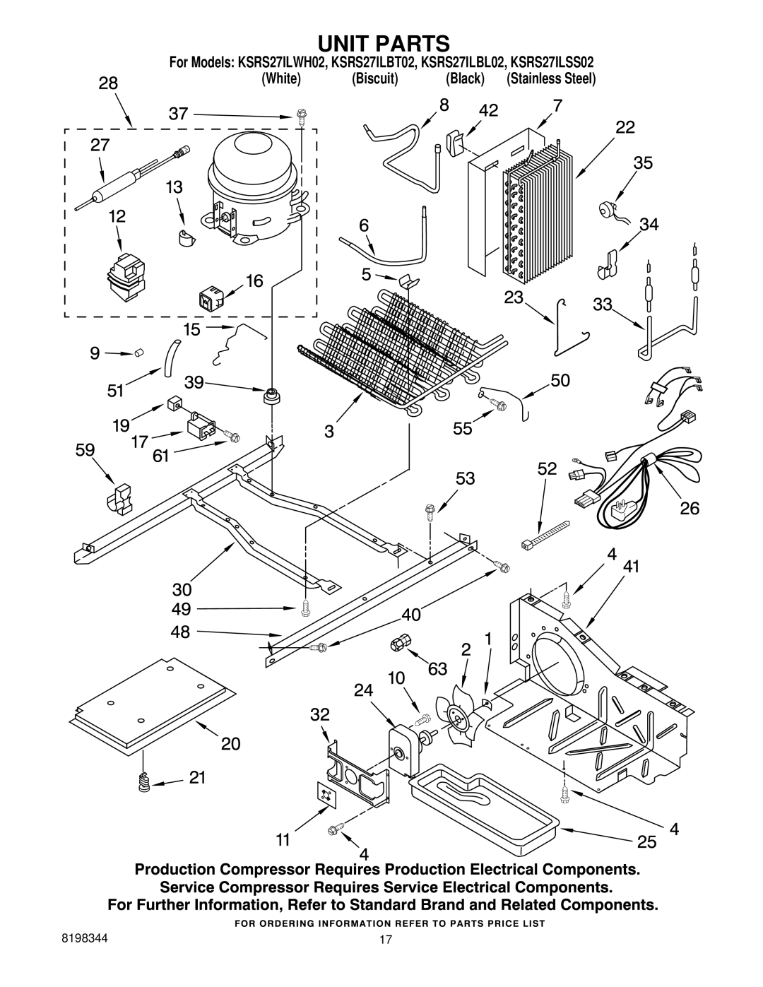 KitchenAid KSRS27ILBL02, KSRS27ILSS02, KSRS27ILBT02, KSRS27ILWH02 manual Unit Parts 