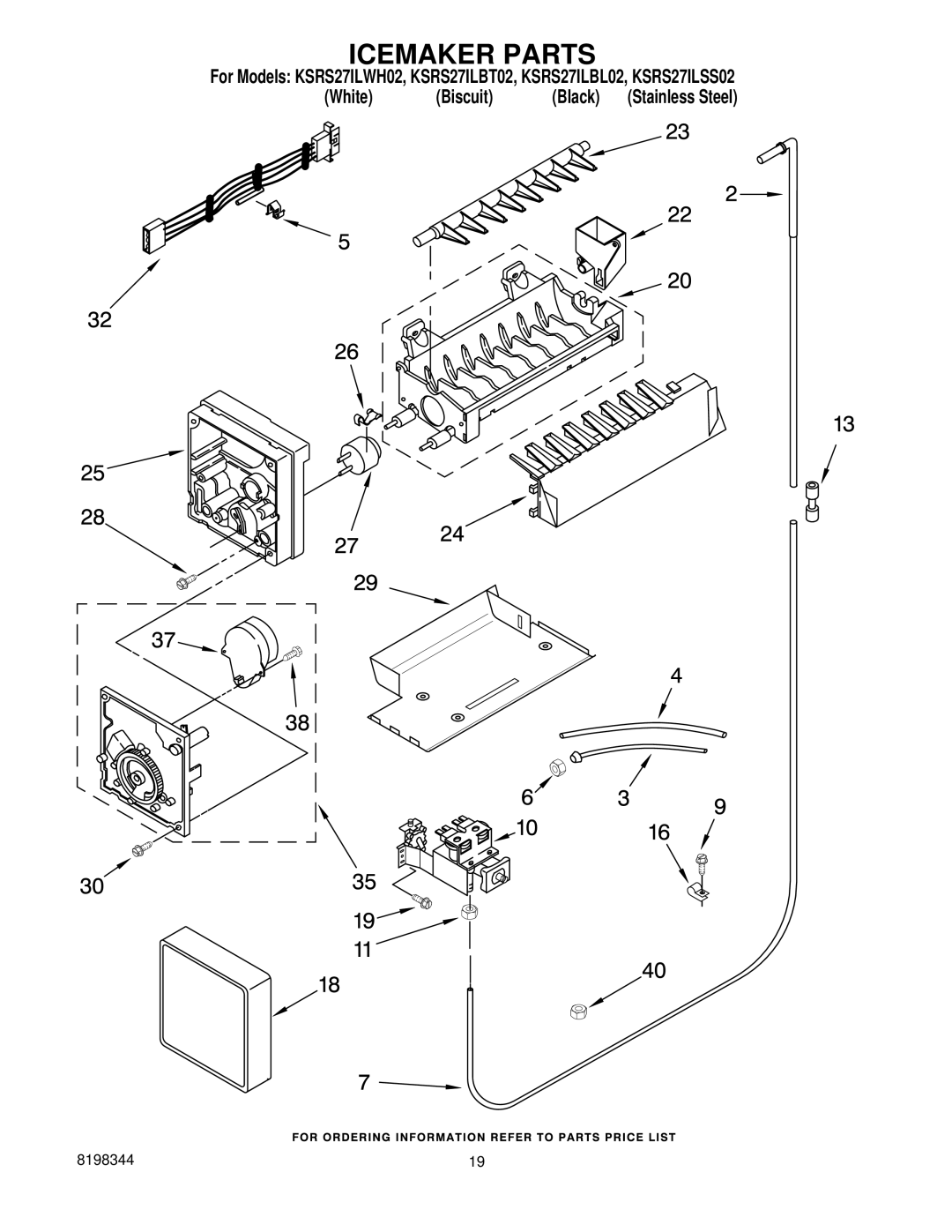 KitchenAid KSRS27ILWH02, KSRS27ILSS02, KSRS27ILBL02, KSRS27ILBT02 manual Icemaker Parts 