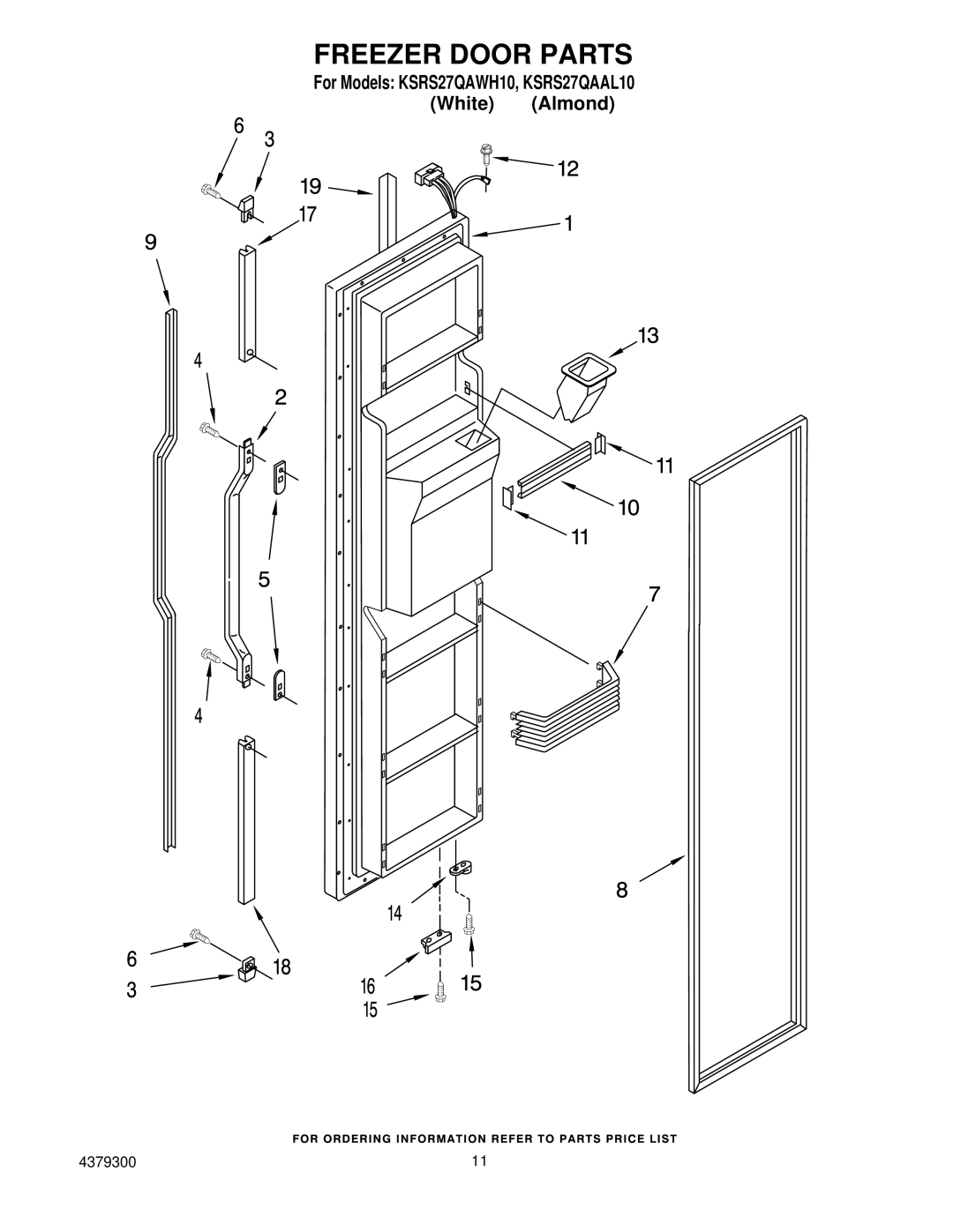 KitchenAid KSRS27QAAL10, KSRS27QAWH10 manual Freezer Door Parts 