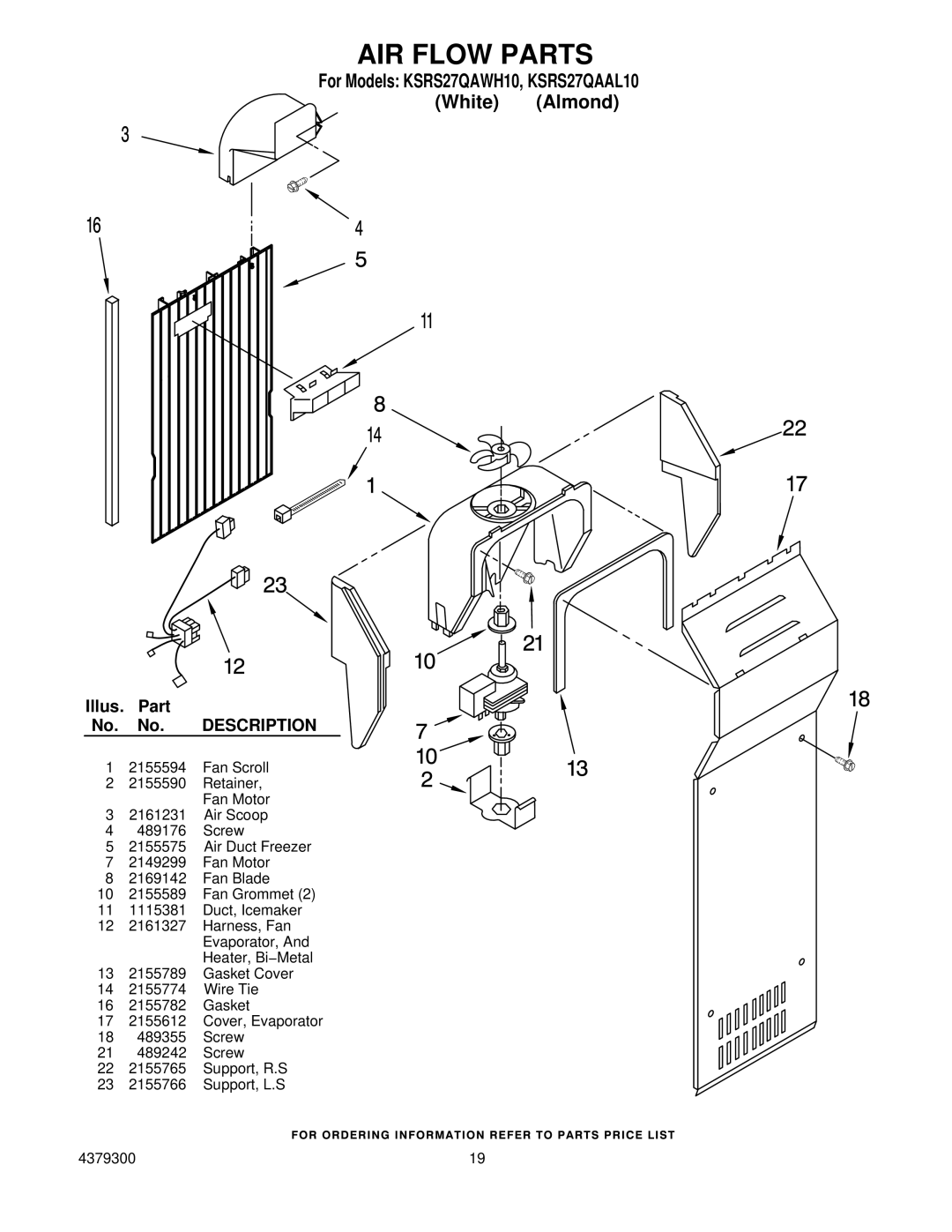 KitchenAid KSRS27QAAL10, KSRS27QAWH10 manual AIR Flow Parts 