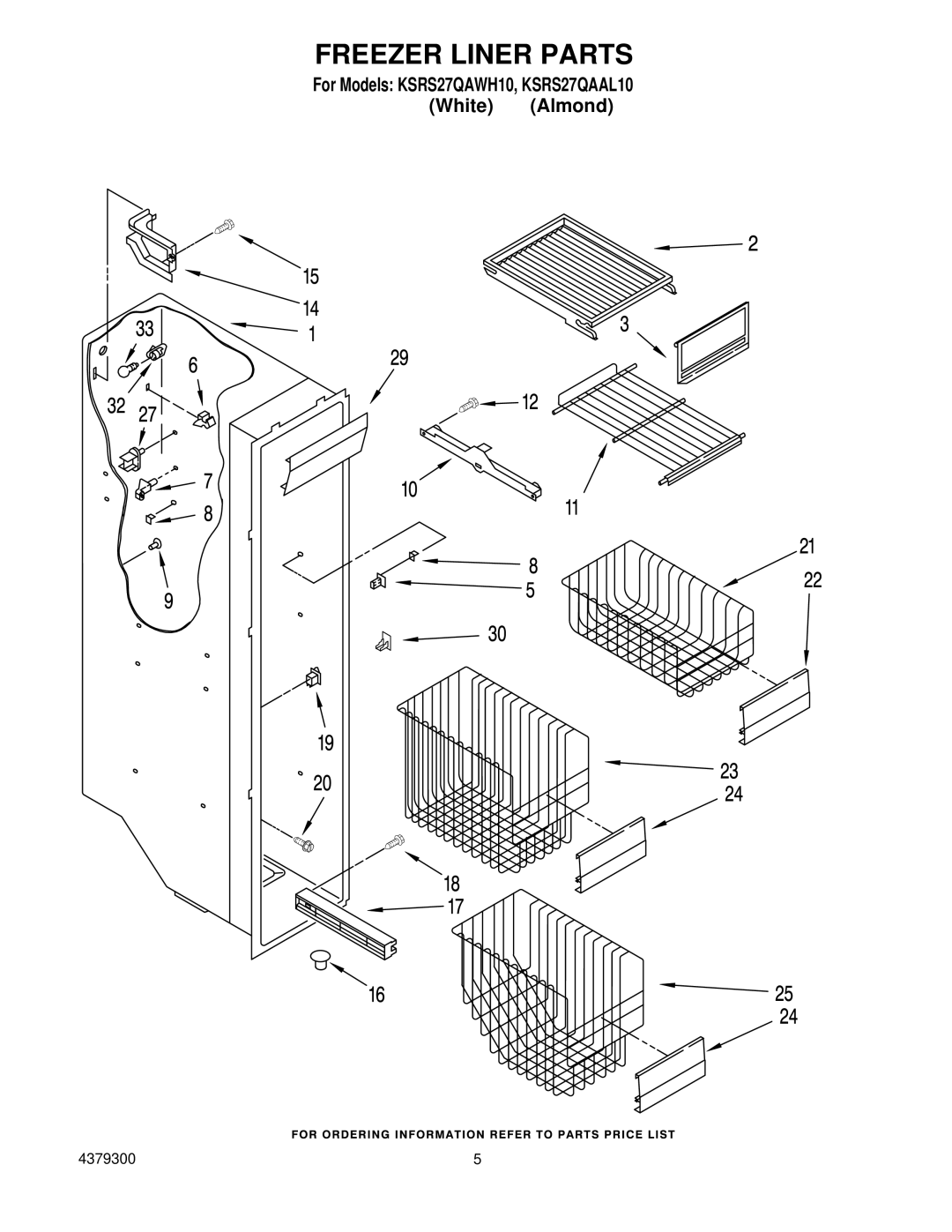 KitchenAid KSRS27QAAL10, KSRS27QAWH10 manual Freezer Liner Parts 