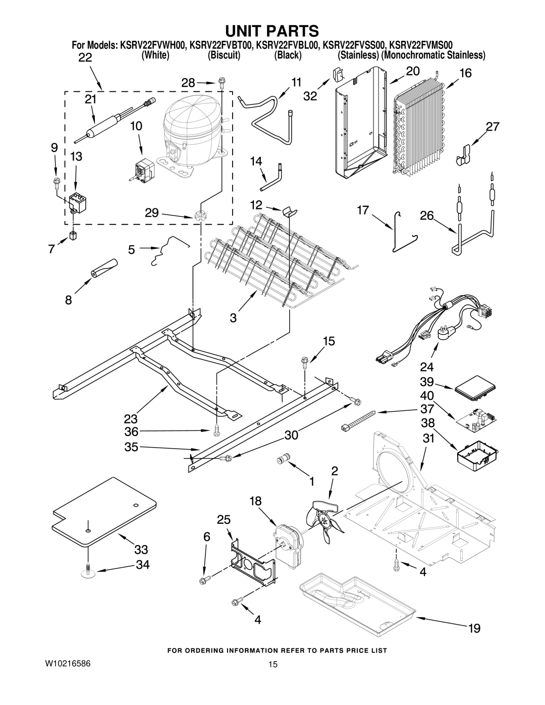 KitchenAid KSRV22FVSS00, KSRV22FVBT00, KSRV22FVBL00, KSRV22FVWH00, KSRV22FVMS00 manual Unit Parts 