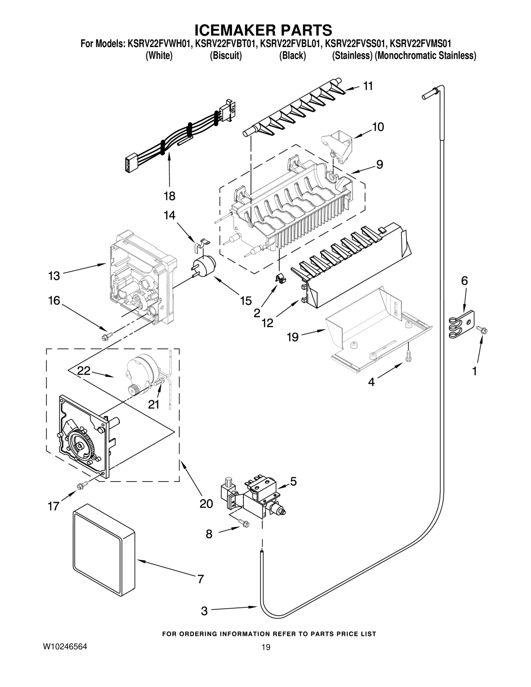 KitchenAid KSRV22FVWH01, KSRV22FVSS01, KSRV22FVBT01, KSRV22FVMS01, KSRV22FVBL01 manual Icemaker Parts 