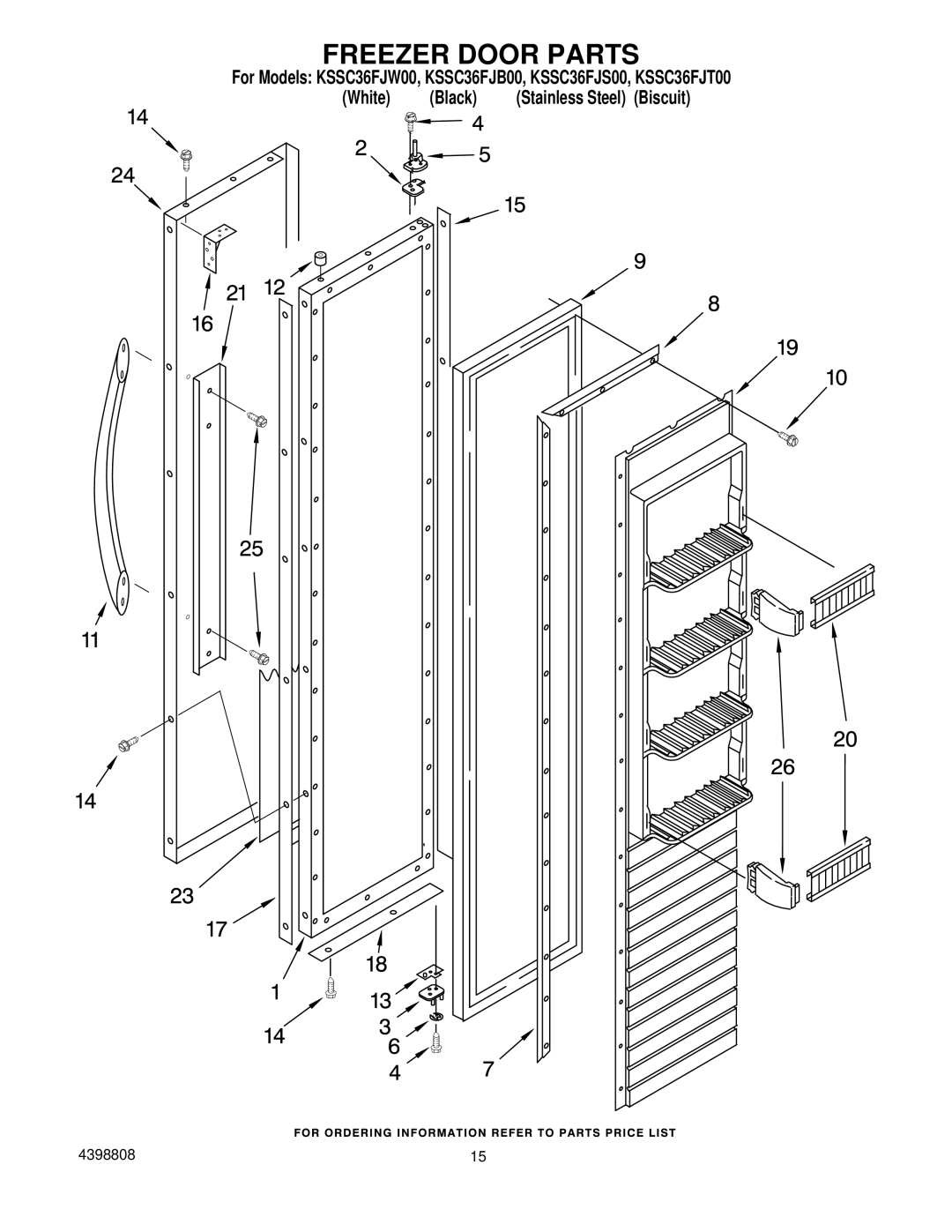 KitchenAid KSSC36FJW00, KSSC36FJT00, KSSC36FJB00, KSSC36FJS00 manual Freezer Door Parts 