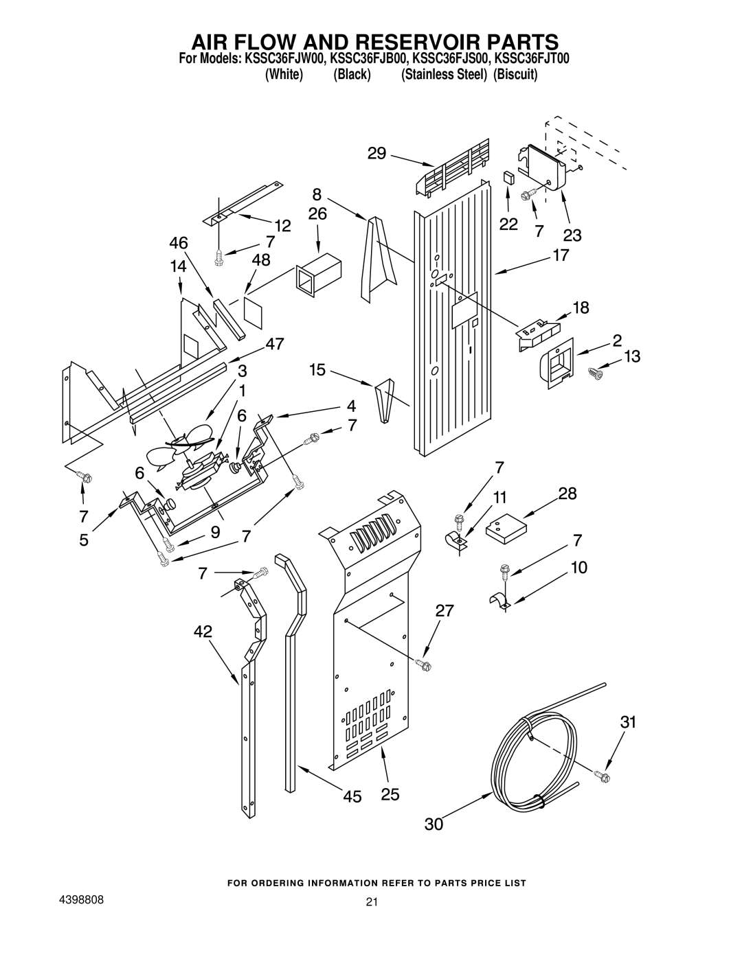 KitchenAid KSSC36FJB00, KSSC36FJT00, KSSC36FJS00, KSSC36FJW00 manual AIR Flow and Reservoir Parts 