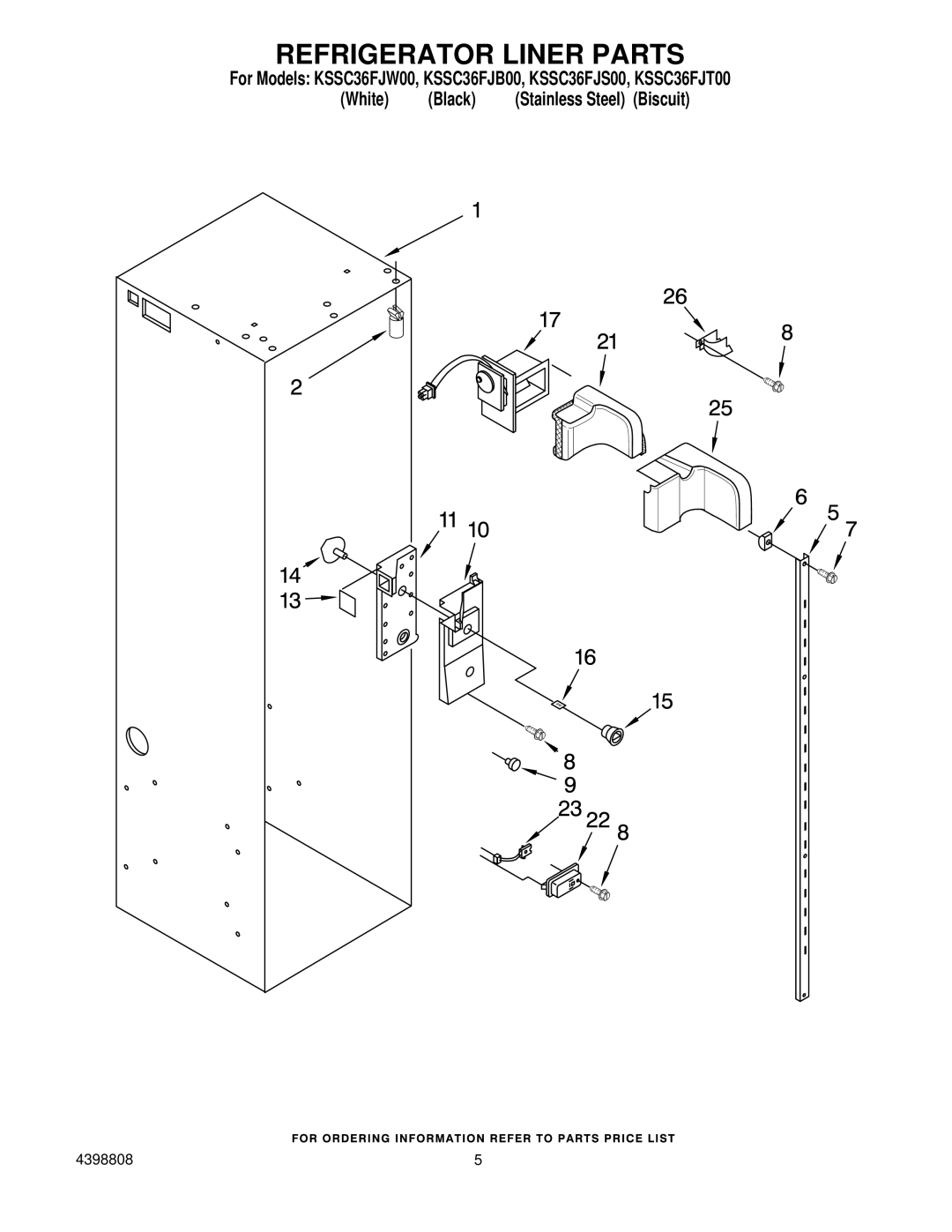 KitchenAid KSSC36FJB00, KSSC36FJT00, KSSC36FJS00, KSSC36FJW00 manual Refrigerator Liner Parts 