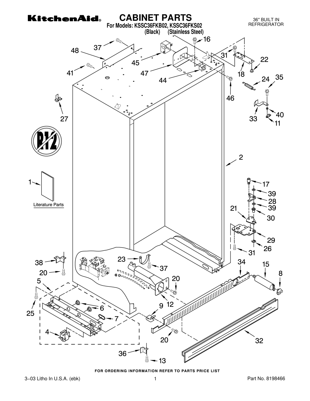 KitchenAid KSSC36FKS02, KSSC36FKB02 manual Cabinet Parts 