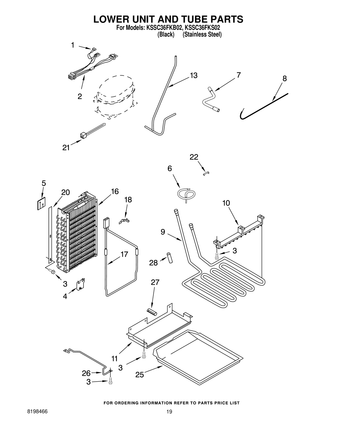 KitchenAid KSSC36FKS02, KSSC36FKB02 manual Lower Unit and Tube Parts 