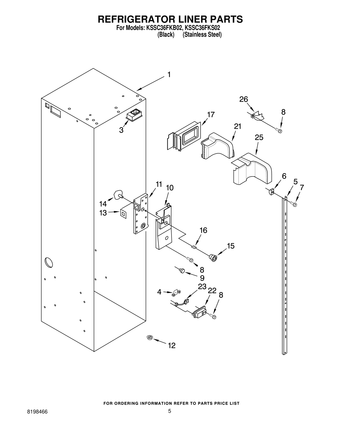 KitchenAid KSSC36FKS02, KSSC36FKB02 manual Refrigerator Liner Parts 