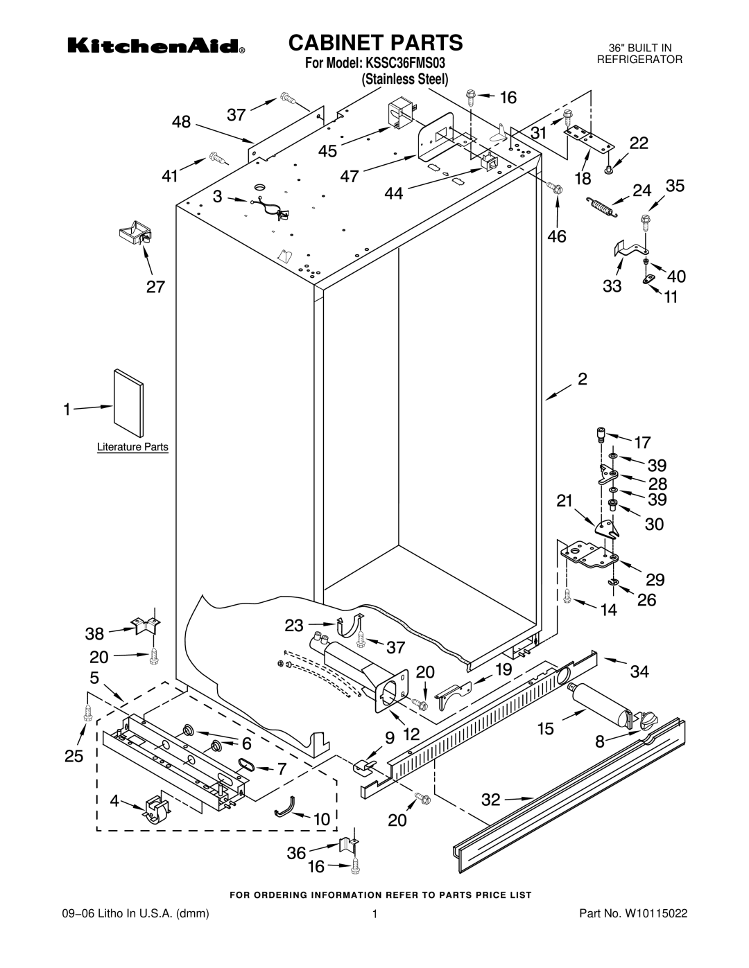 KitchenAid KSSC36FMS03 manual Cabinet Parts 