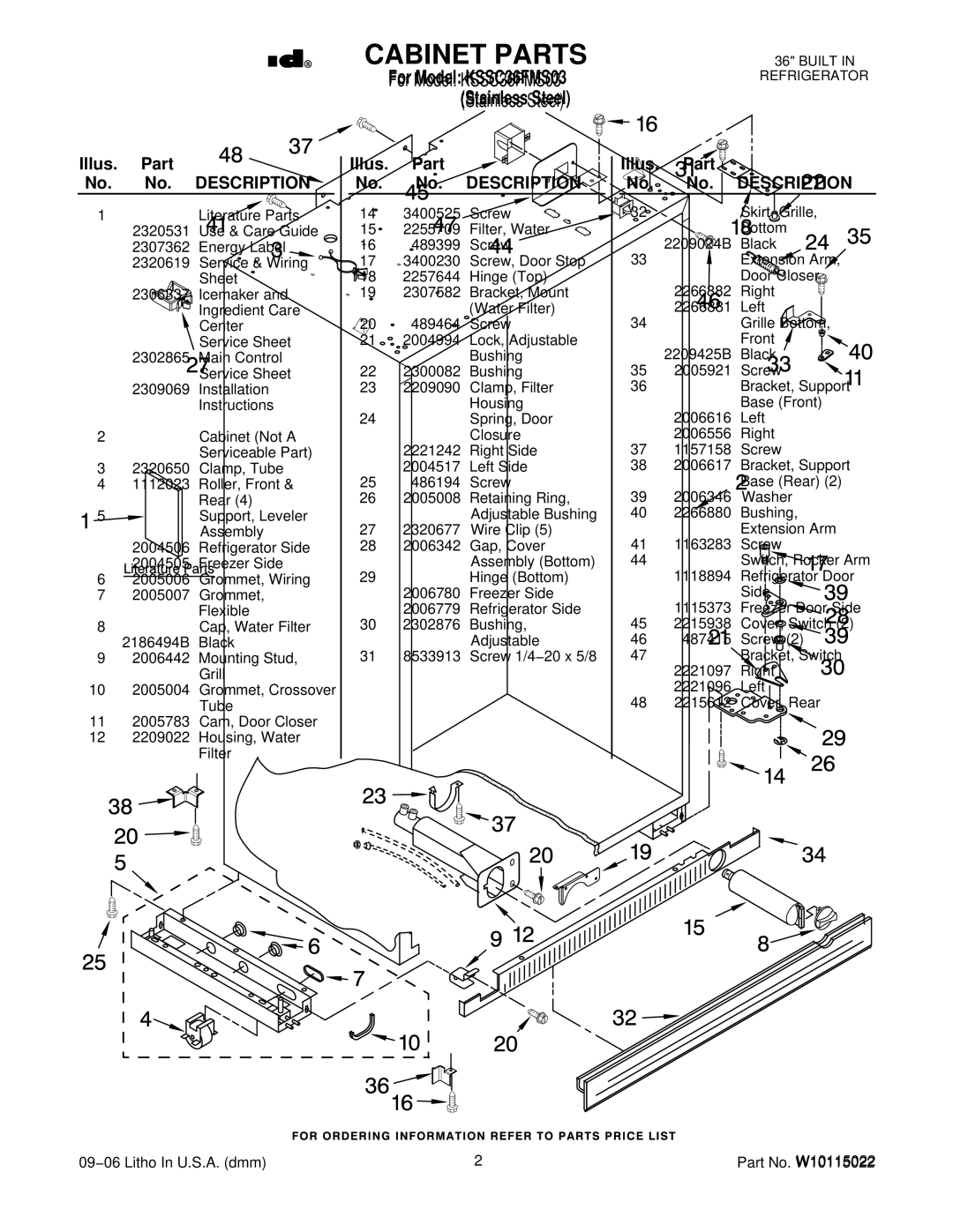 KitchenAid KSSC36FMS03 manual Illus. Part No. No. Description 