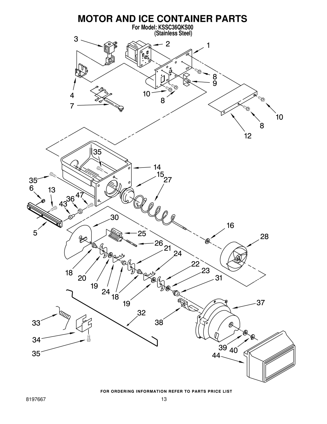 KitchenAid KSSC36QKS00 manual Motor and ICE Container Parts 