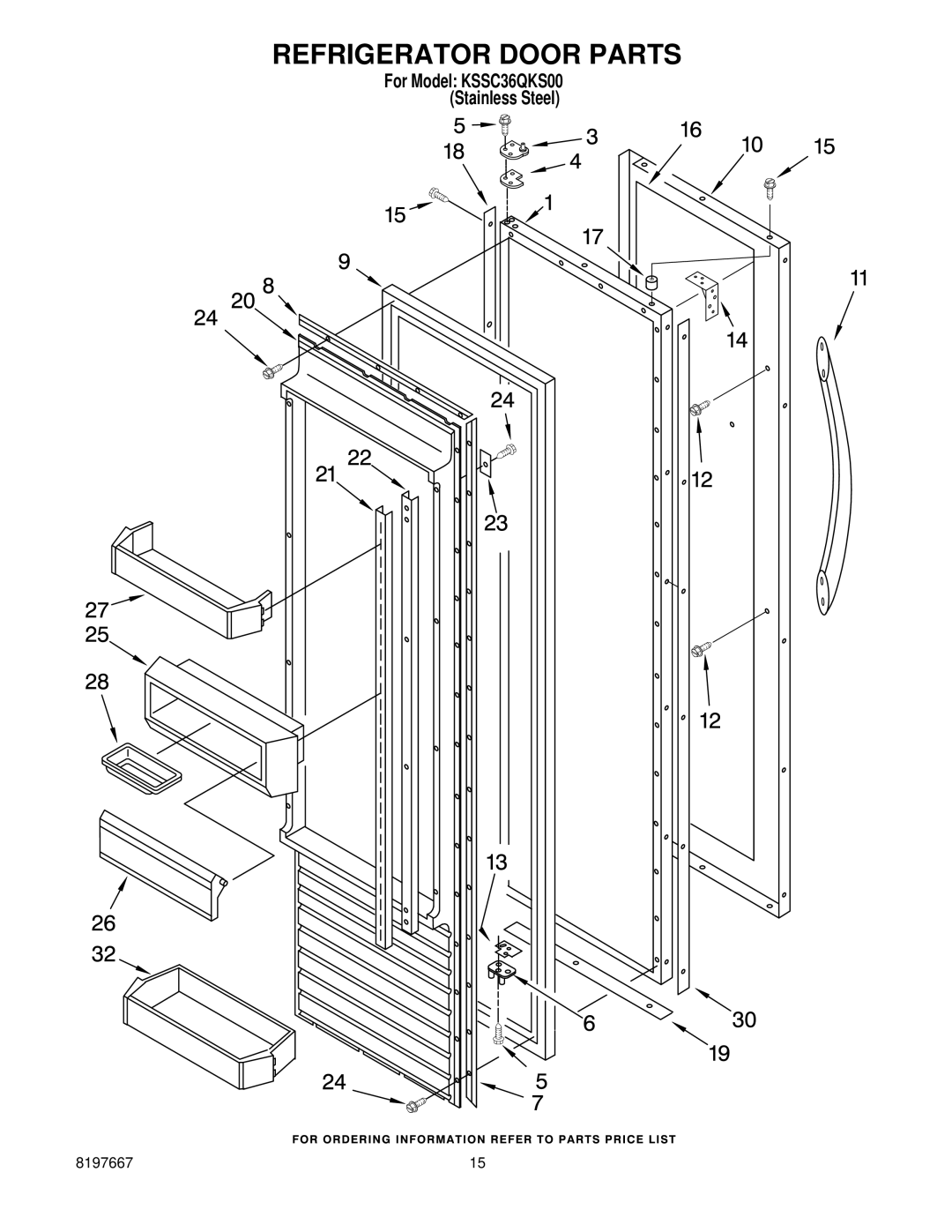 KitchenAid KSSC36QKS00 manual Refrigerator Door Parts 