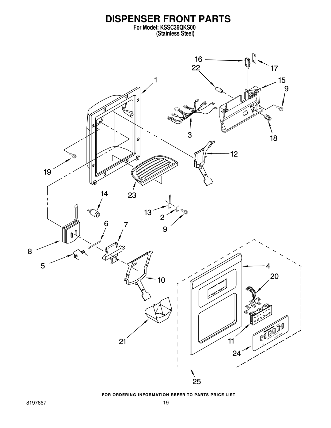 KitchenAid KSSC36QKS00 manual Dispenser Front Parts 