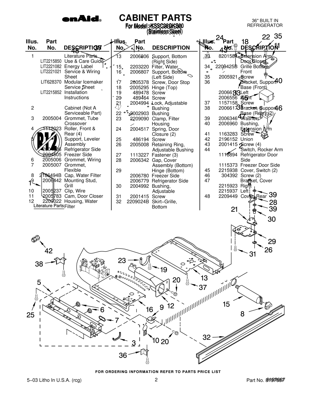 KitchenAid KSSC36QKS00 manual Illus. Part No. No. Description 