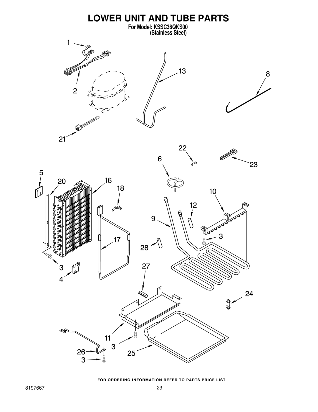 KitchenAid KSSC36QKS00 manual Lower Unit and Tube Parts 