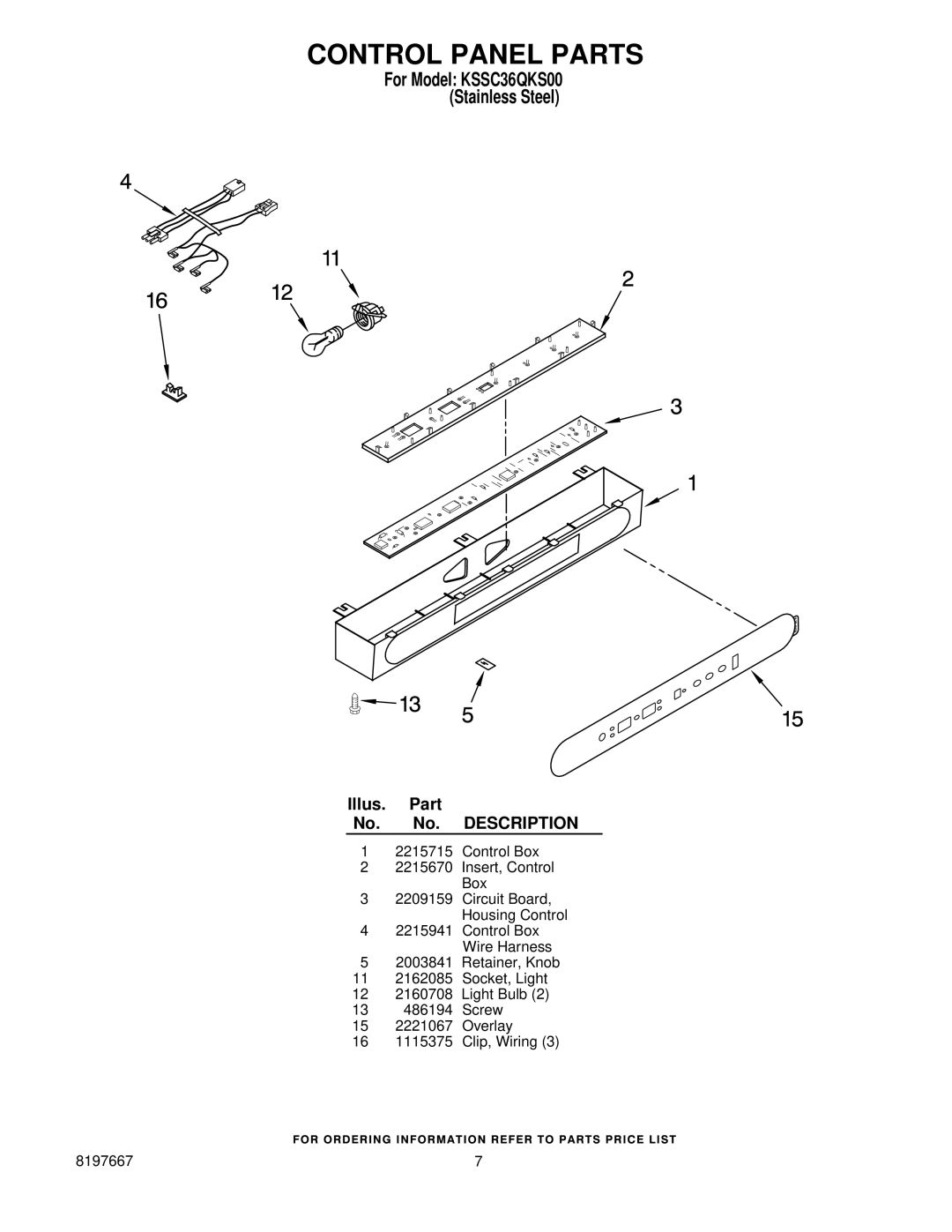 KitchenAid KSSC36QKS00 manual Control Panel Parts 